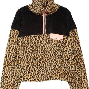 BP Leopard Pattern Mixed Media Half Zip Fleece NWT Size M